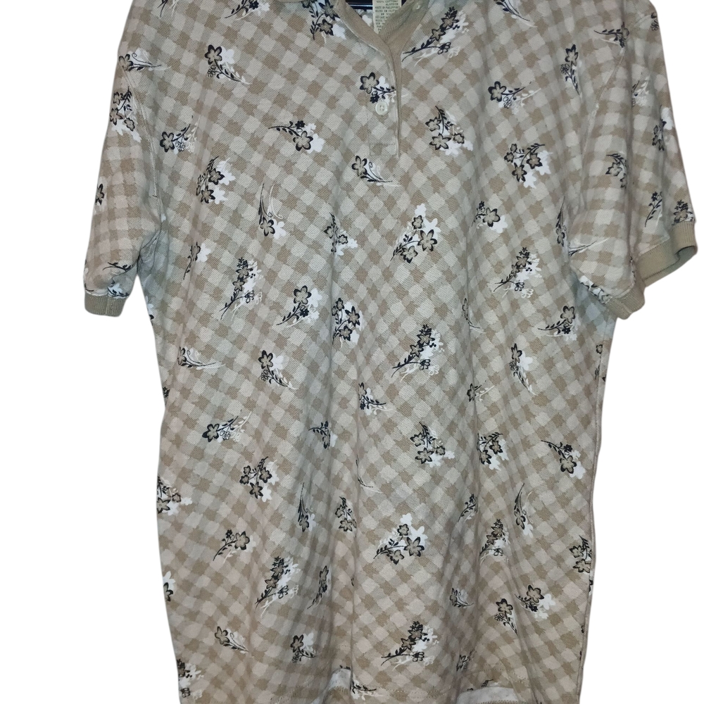 St. John's Bay Beige Checkered Floral Polo